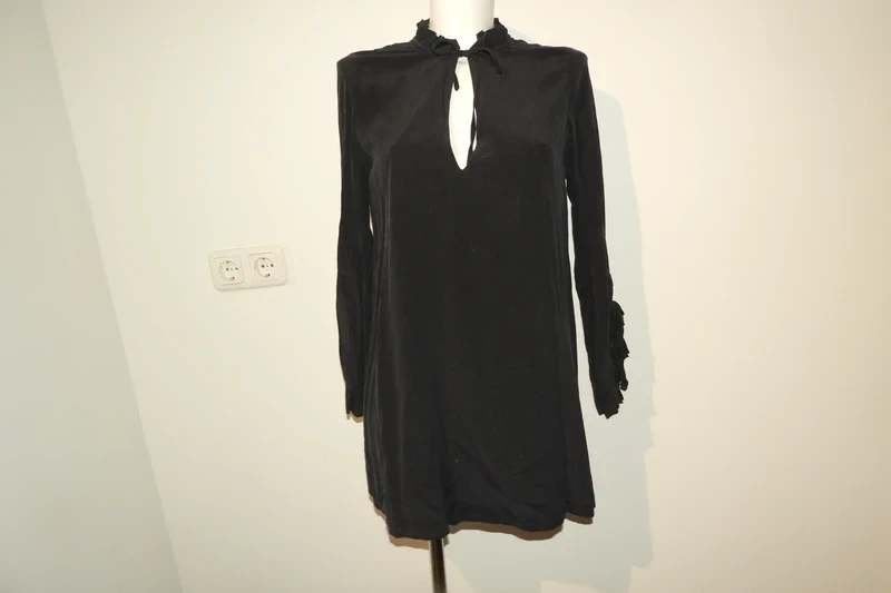 Anine Bing zijde jurk opstaand randje strik hals ruches mouw, Kleding | Dames, Verzenden, Zwart, Maat 36 (S), Anine Bing