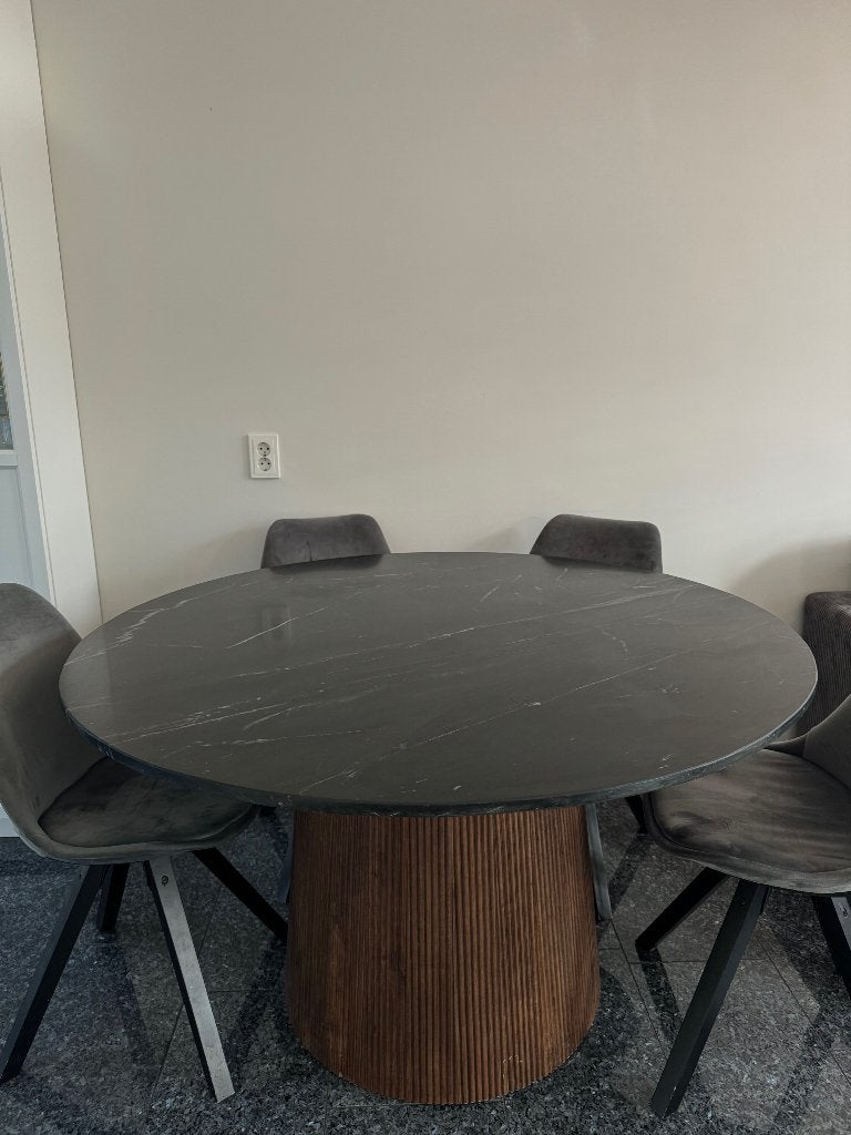 Zwart/bruin marmer eettafel, Ophalen, Gebruikt, 100 tot 150 cm, Rond