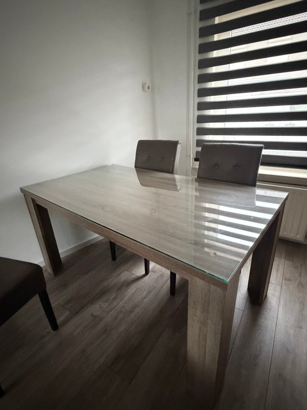 EETTAFEL 160x90 taupe met glasplaat, Ophalen, Gebruikt, 50 tot 100 cm, 150 tot 200 cm
