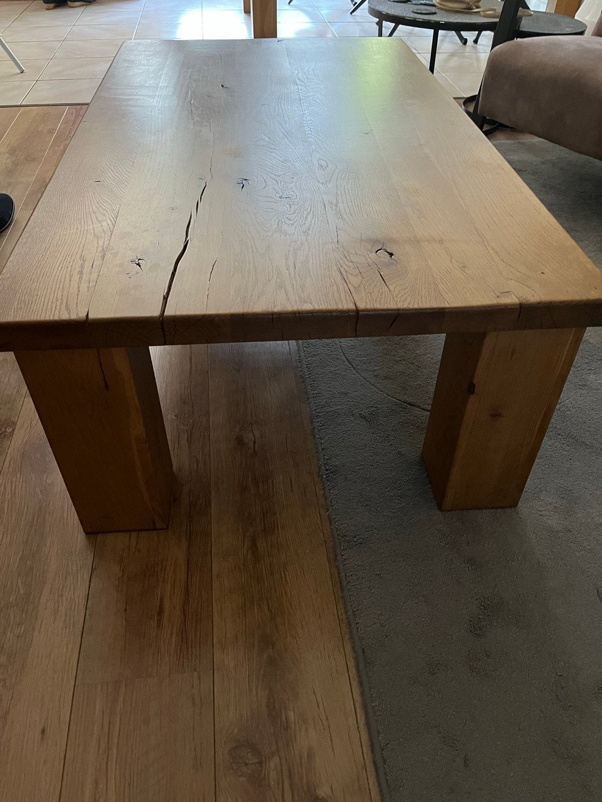 Robuuste eikenhouten salontafel - Landelijke stijl, Ophalen, Gebruikt, 100 tot 150 cm, Eikenhout