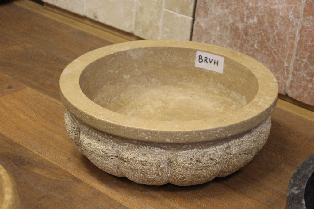 Waskom Travertin Noce | Ø 43,3 cm | 1 stuk, Ophalen, Nieuw, Steen, Wastafel