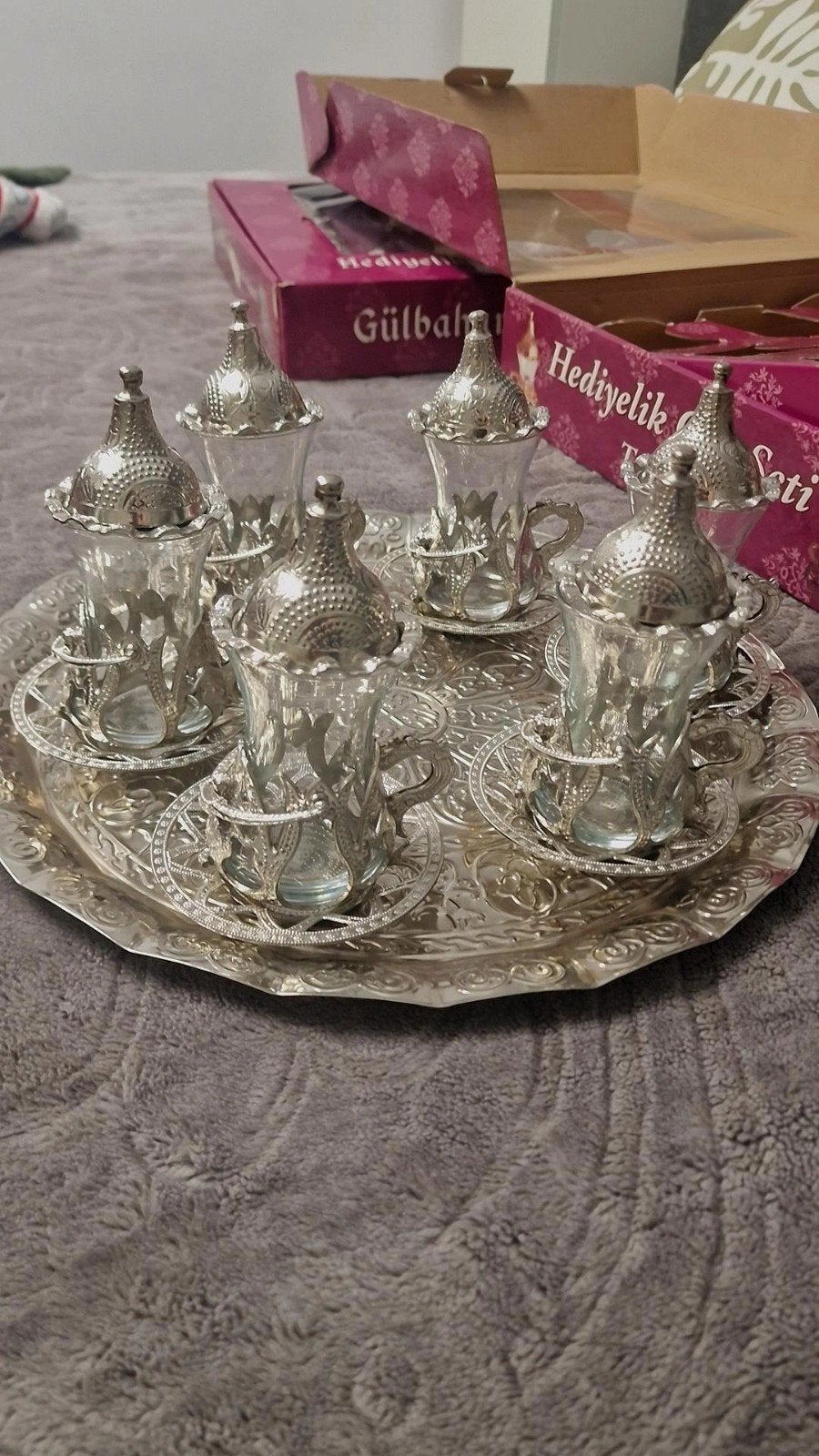 Turkse theeset met dienblad - Zilverkleurig, Ophalen of Verzenden