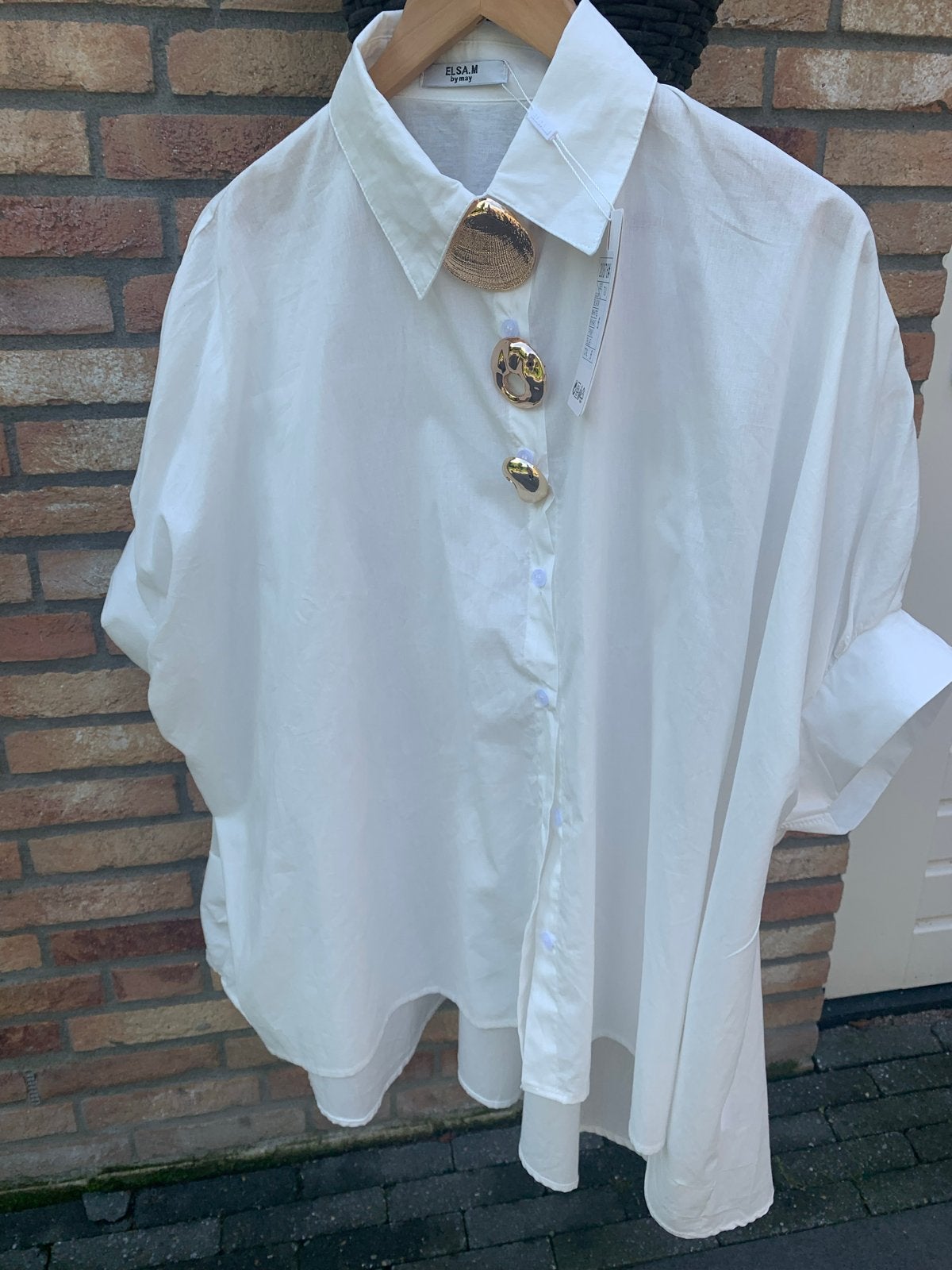 Aparte blouse met knopen - Maat 46/48, Elsa m, Wit, Maat 46/48 (XL) of groter, Nieuw