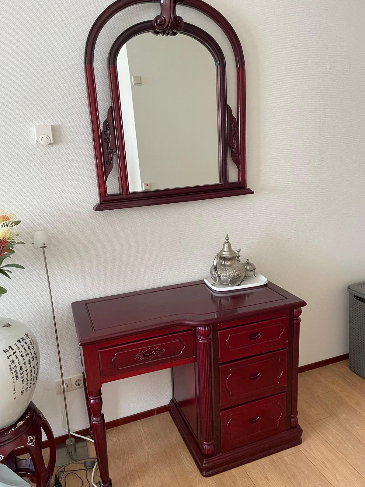 Klassieke mahoniekleurige kaptafel / toilettafel met spiegel, Ophalen, Gebruikt, 50 tot 100 cm, Minder dan 100 cm