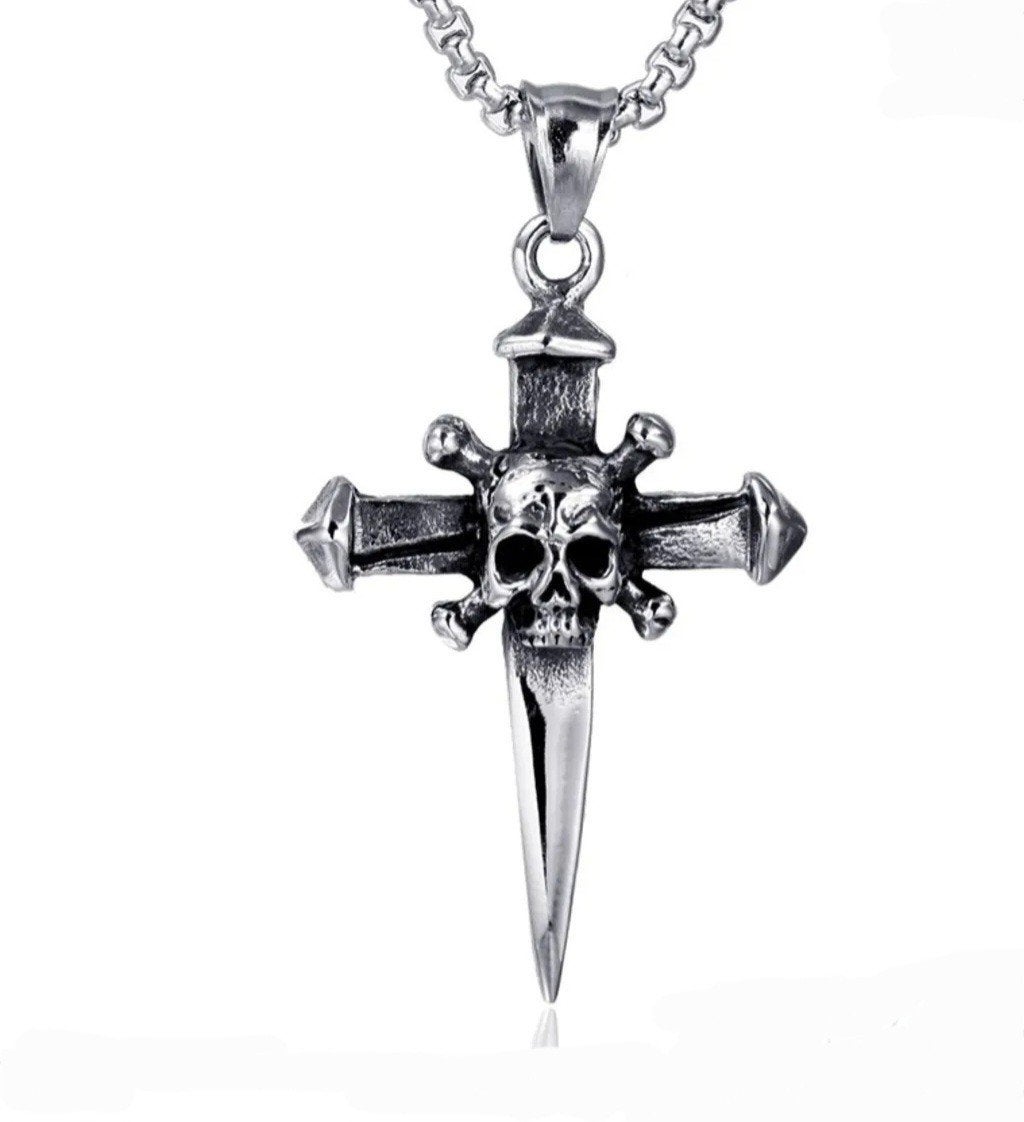 Stoere kruis doodshoofd hanger., Ophalen of Verzenden, Nieuw, Zilver