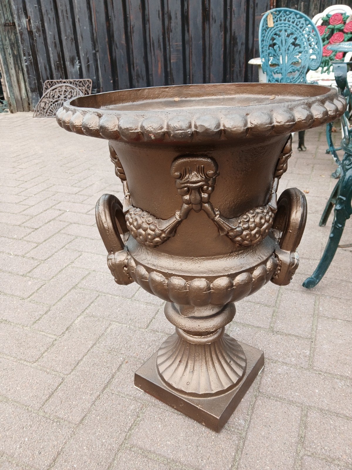 Gietijzeren tuinvaas baardman, Tuin en Terras, Tuinvazen, Ophalen