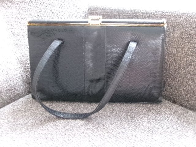 VINTAGE Mappin Webb   Hagedis leren handtas, Verzenden, Zwart, Handtas