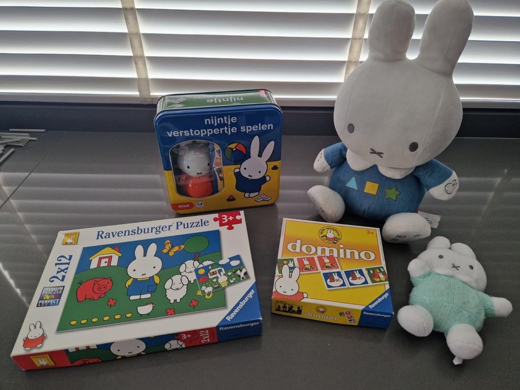 Nijntje set: knuffels, puzzel, domino en verstoppertje, Gebruikt, Overige merken, Konijn, Nijntje
