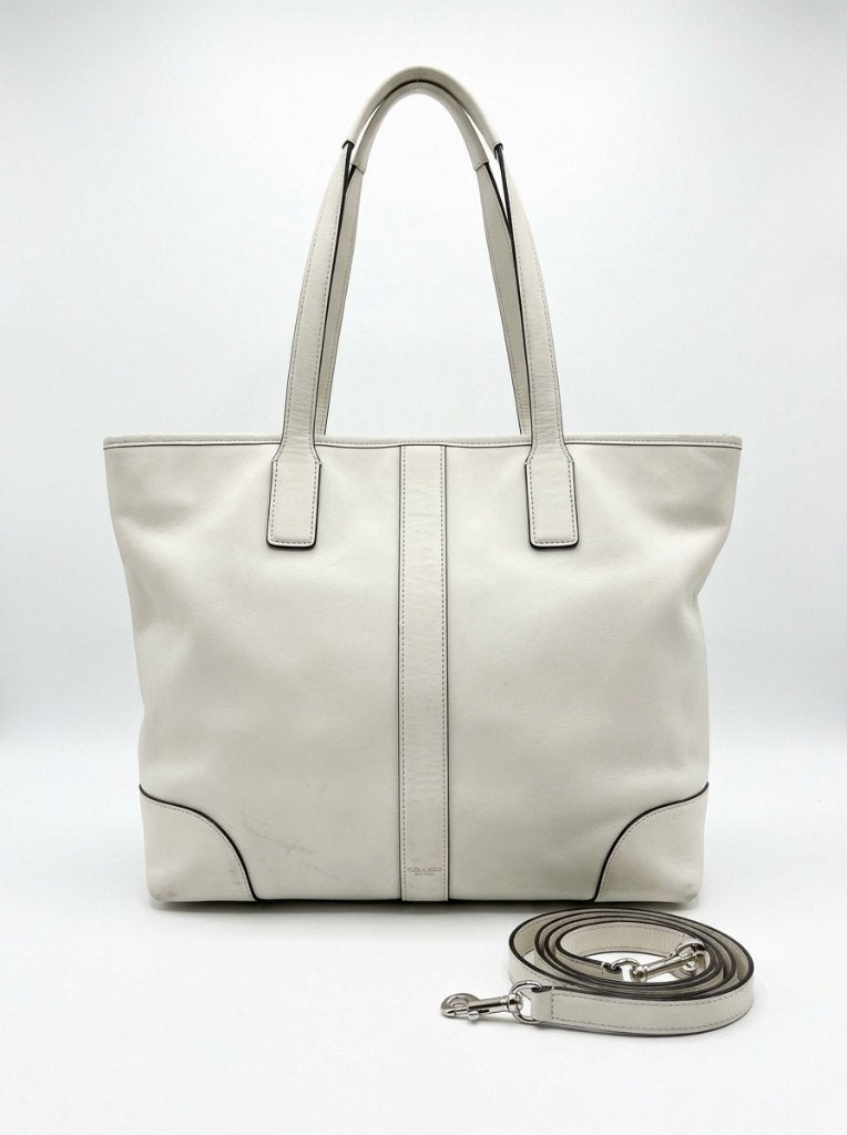 RT-0123 Coach Hadley Tote wit leer blauwe voering, Ophalen of Verzenden, Zo goed als nieuw, Wit, Handtas