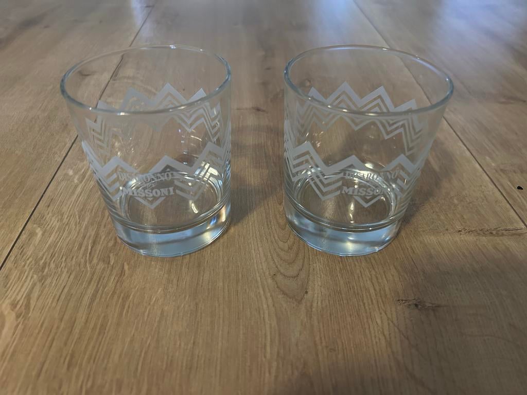 Disaronno x Missoni glazen - Set van 2, Huis en Inrichting, Keuken | Keukenbenodigdheden, Zo goed als nieuw, Ophalen of Verzenden