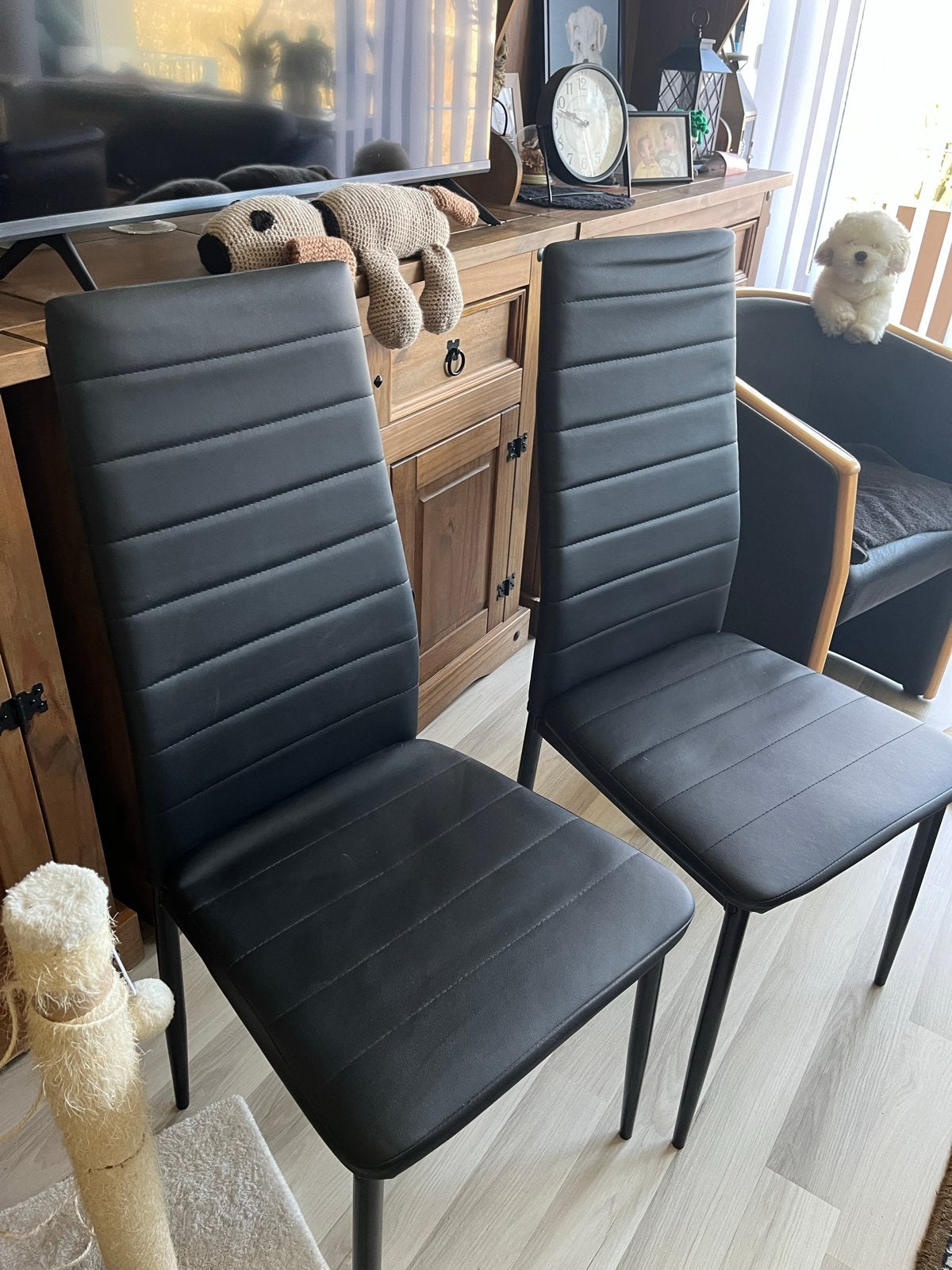 4 zwarte eethoek stoelen - JYSK Toreby, Huis en Inrichting, Kunststof, Gebruikt, Zwart, Ophalen of Verzenden