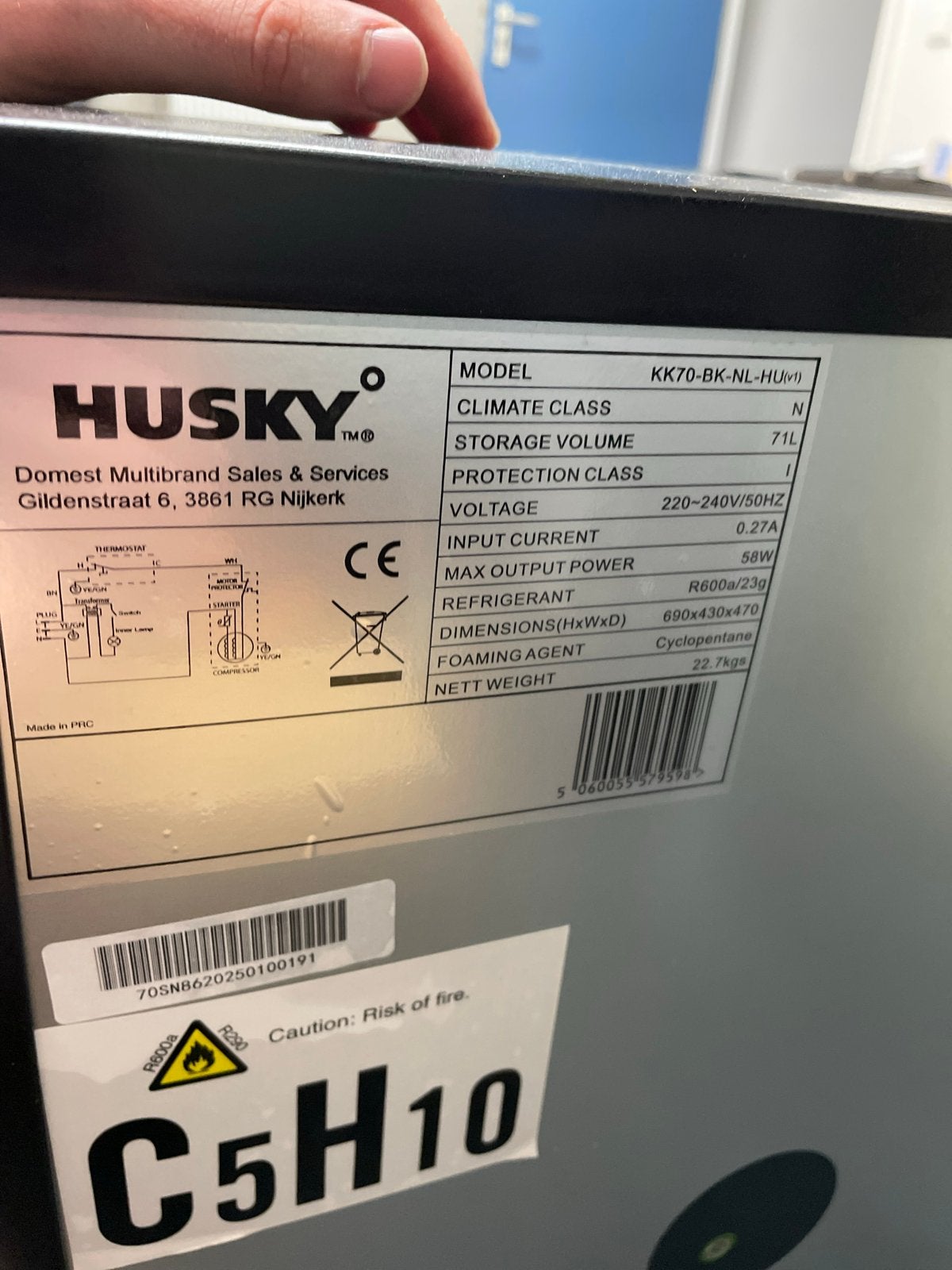 Husky mini dranken koelkast - defecte deur, werkt wel, Ophalen, Minder dan 75 liter, Zonder vriesvak, Gebruikt