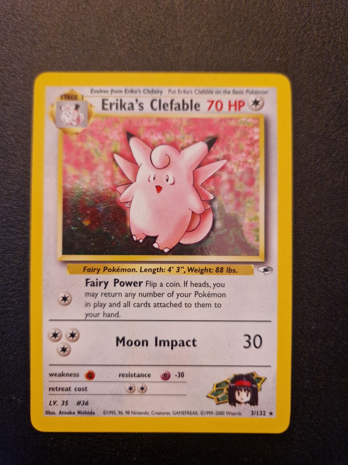 Erikas Clefable Gym Heroes Holo. Pokémon tcg wotc early, Ophalen of Verzenden, Zo goed als nieuw, Losse kaart, Foil