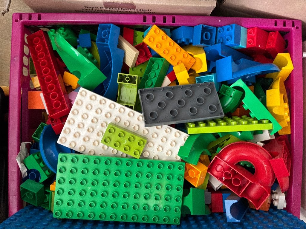 Duplo + hubelino knikkerbaan grote kist vol, Ophalen of Verzenden, Zo goed als nieuw, Duplo