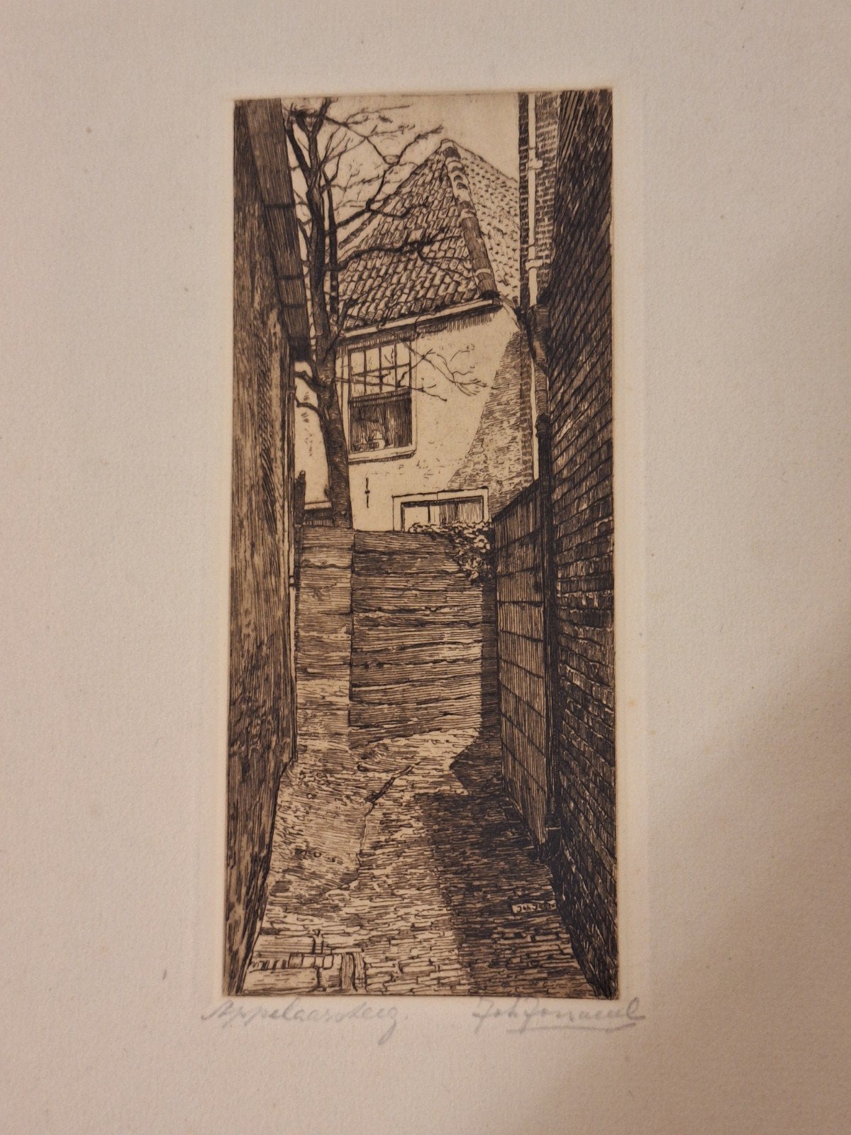 Ets 'Steegje' door Josseaud, Ets, Stadsgezicht, Ophalen of Verzenden, Gesigneerd