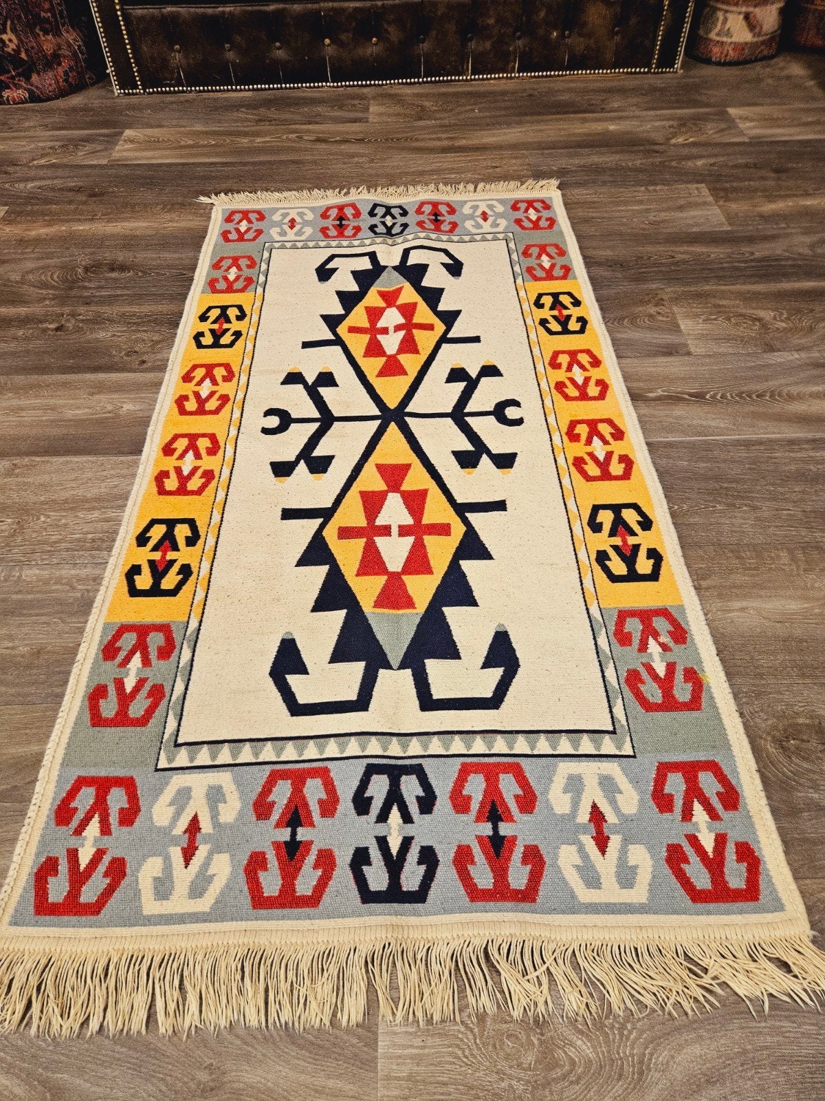 Handgeweven Kelim Tapijt. prachtige kleuren en patronen!, Huis en Inrichting, 200 cm of meer, Ophalen of Verzenden, Zo goed als nieuw