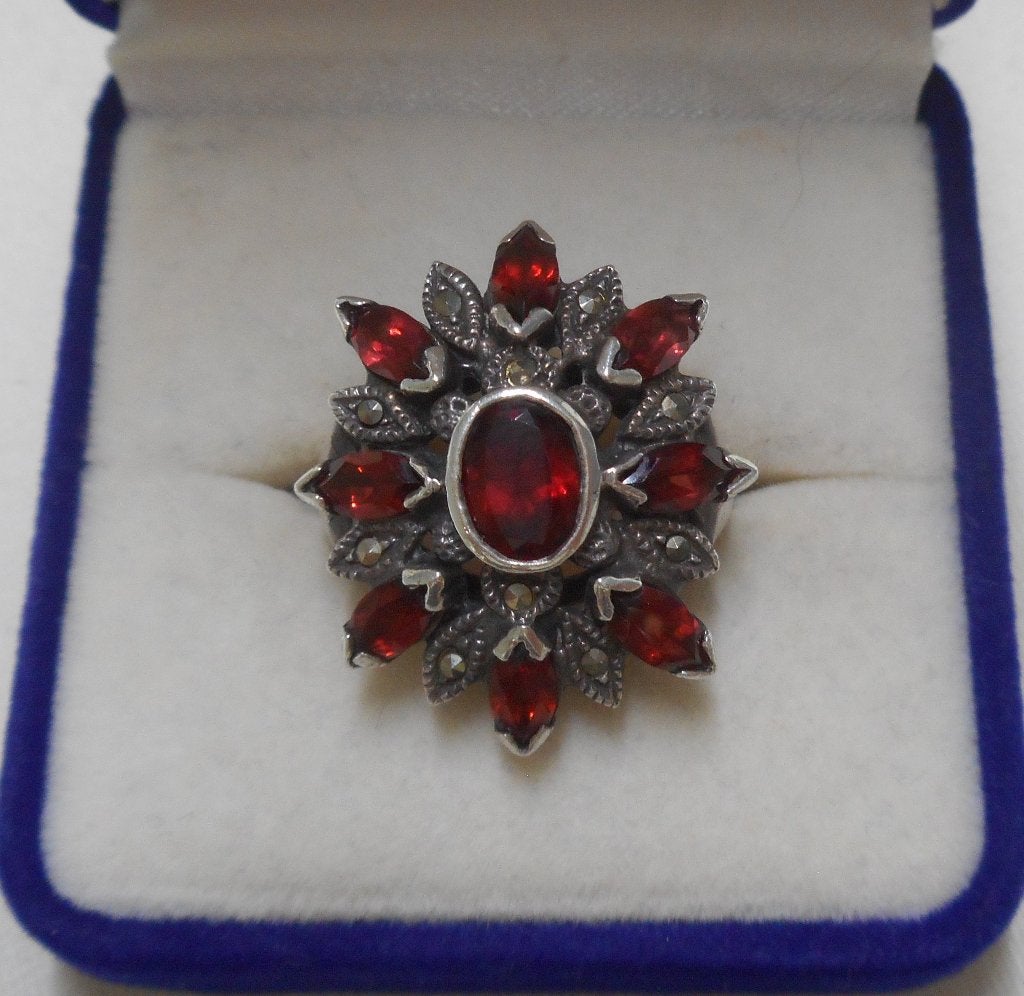 Prachtige zilveren antieke ring met stenen maat 17.5 nr.414, Verzenden, Zilver, Ring