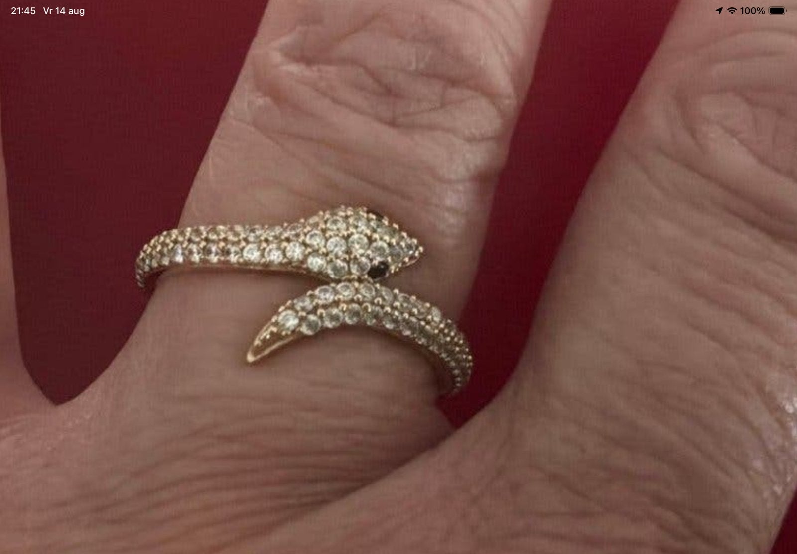 Vintage gouden ring slang wit /blauw edelsteen Saffier 14 k, Sieraden, Tassen en Uiterlijk, Verzenden, Zo goed als nieuw, 17 tot 18