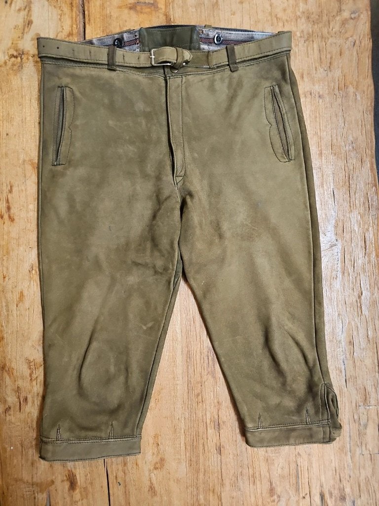 Echte lederhosen khaki, Maat 48/50 (M), Djt@dejuistetoon.eu, Ophalen of Verzenden, Mon Plaisir 19, Etten-Leur, Netherlands