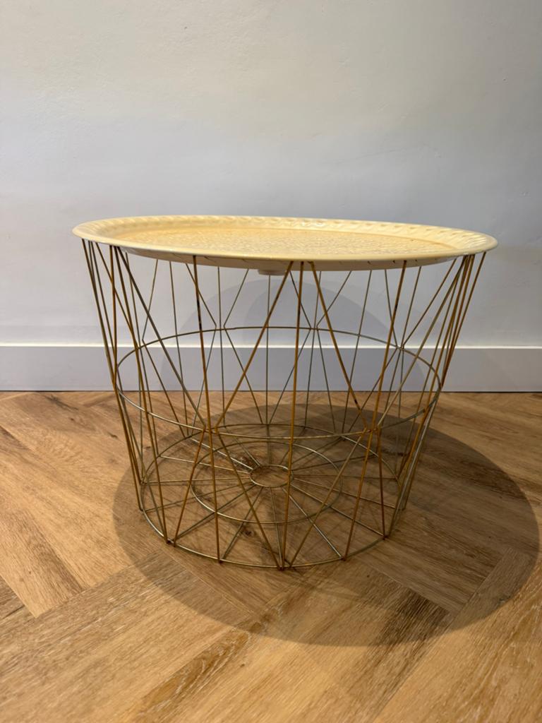 Draadmand bijzettafel goud, 45 tot 60 cm, Minder dan 55 cm, Rond, Ophalen of Verzenden