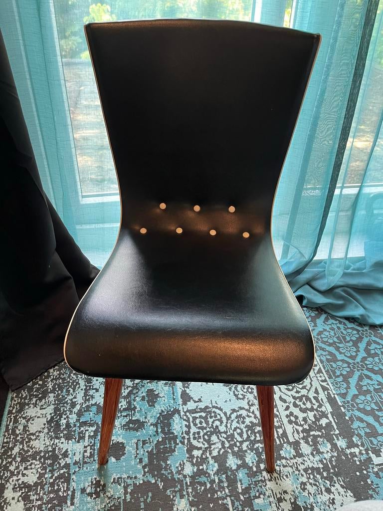 Set van 2: C. J. van Os Swing eetkamerstoelen, Ophalen, Twee, Zwart, Leer