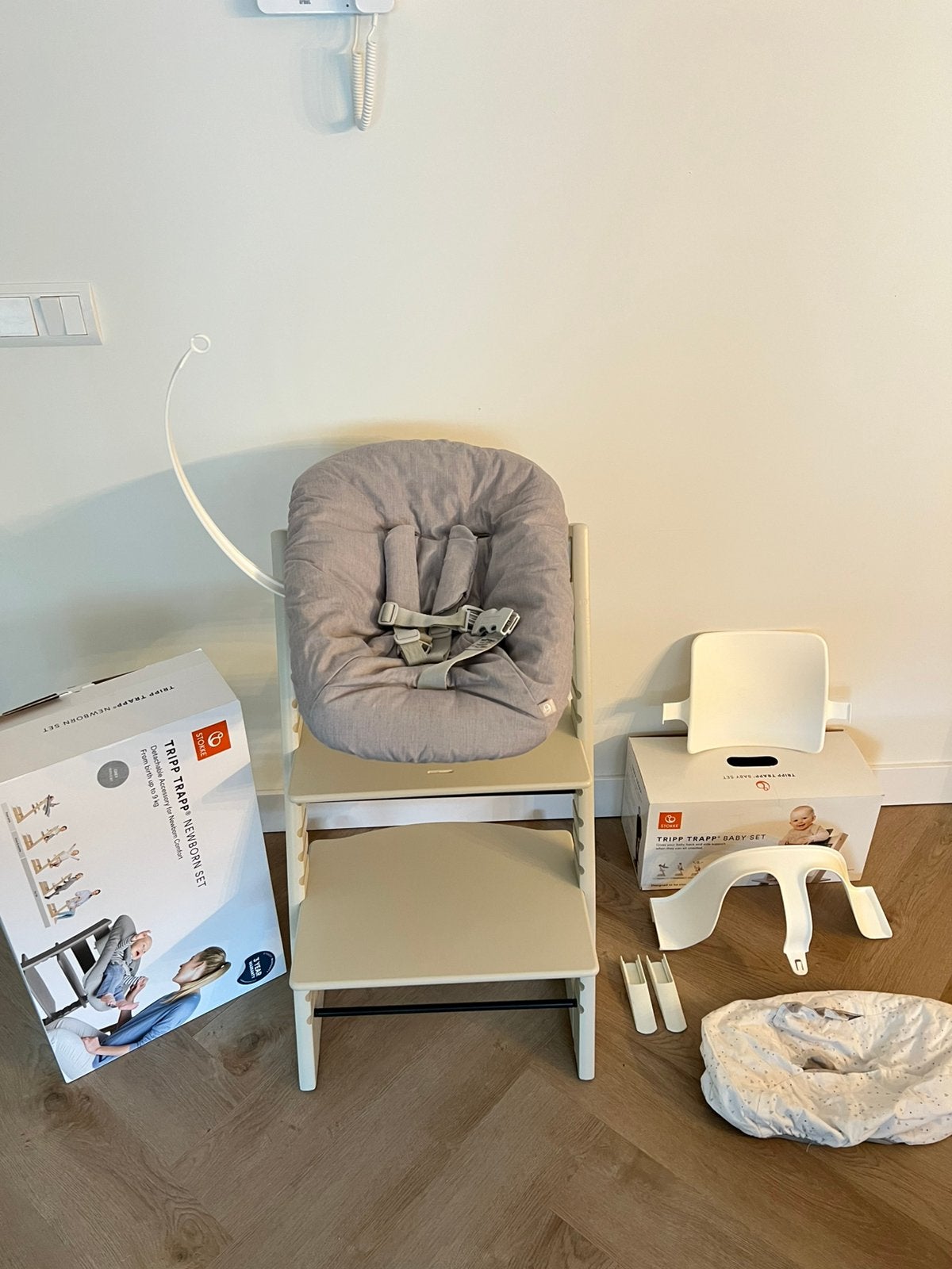 Stokke Tripp Trapp stoel, newborn set en babyset, Ophalen, Zo goed als nieuw, Meegroeistoel
