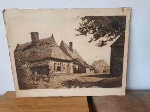 grote ets "de hut van Kras" C.M van der Woerd, Antiek en Kunst, Kunst | Etsen en Gravures, Ophalen