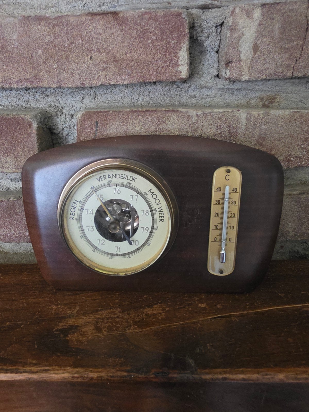 Vintage Barometer en Thermometer - Hout, Ophalen of Verzenden, Gebruikt, Weerstation