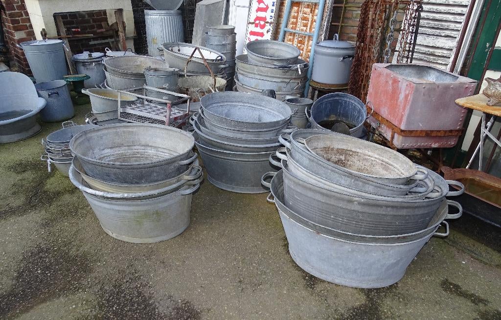 zinken kuipen teilen kuipjes gieter emmer vuilnisemmer zeef, Antiek en Kunst, Curiosa en Brocante, Ophalen