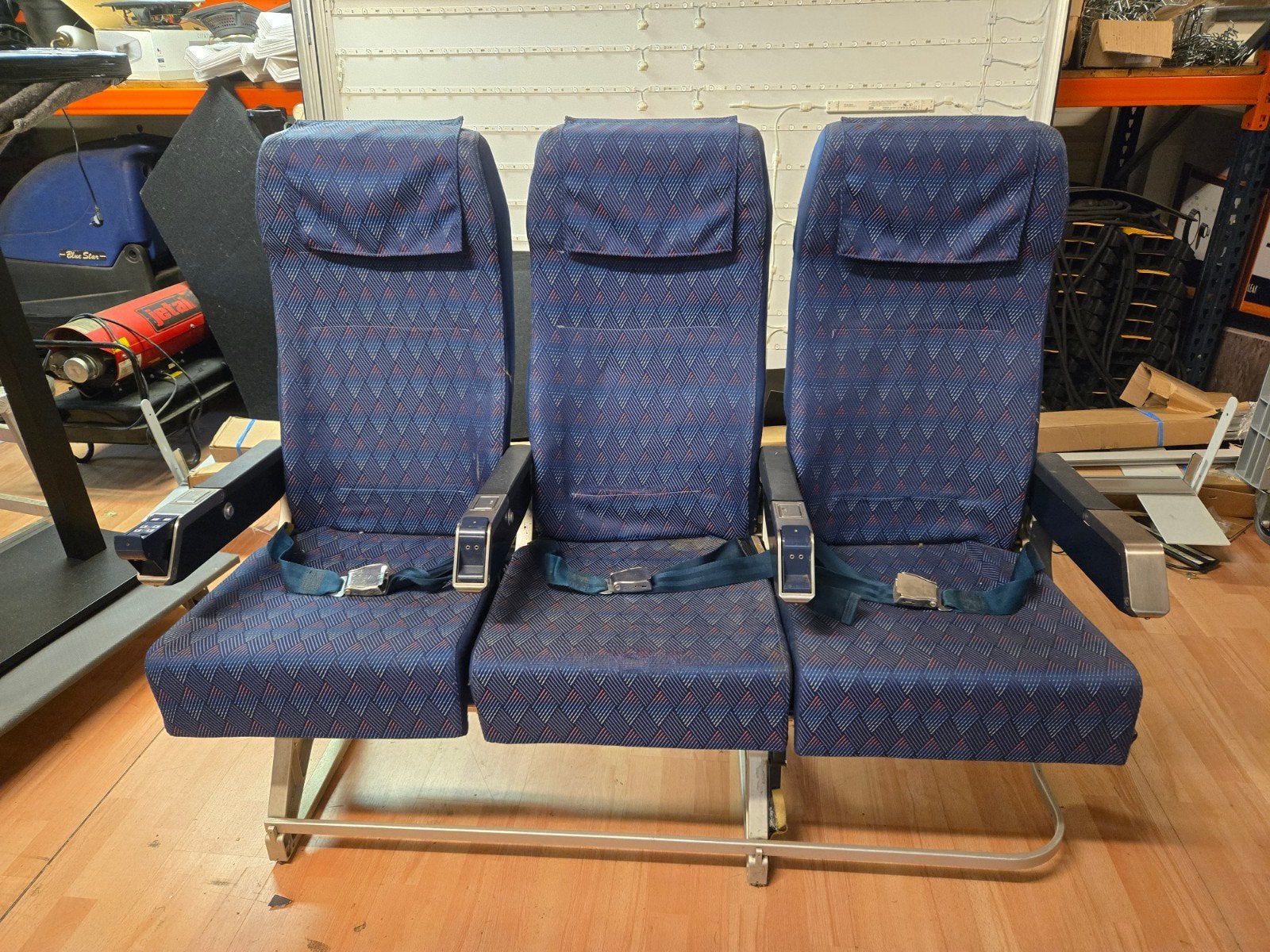 Setje van 3 vliegtuigstoelen blauw, Ophalen, Gebruikt, Overige typen