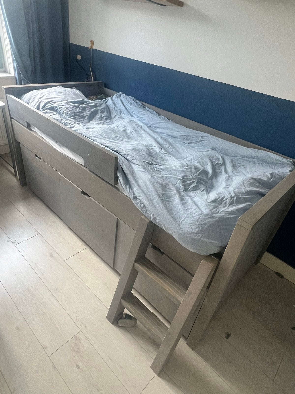 Halfhoogslaper met opbergruimte - Grijs, Ophalen, Gebruikt, 90 cm, Eenpersoons