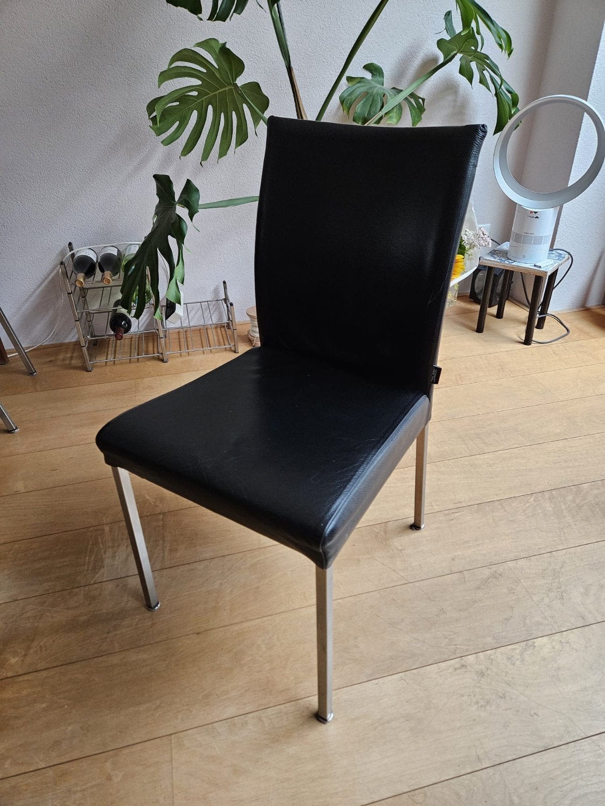 Vijf zwart leren stoelen, Huis en Inrichting, Stoelen, Ophalen, Gebruikt, Zwart, Leer