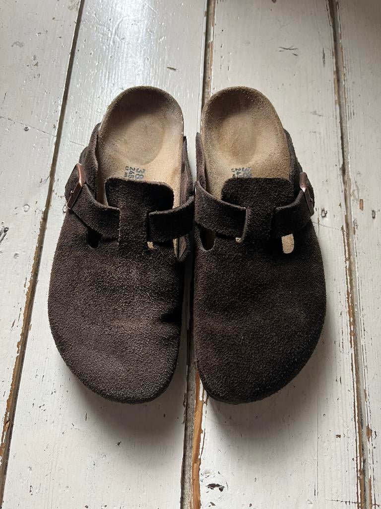 Birkenstock Boston Narrow Suède Brown Mocha Clogs / Muiltjes, Bruin, Zo goed als nieuw, Sandalen of Muiltjes, Ophalen of Verzenden