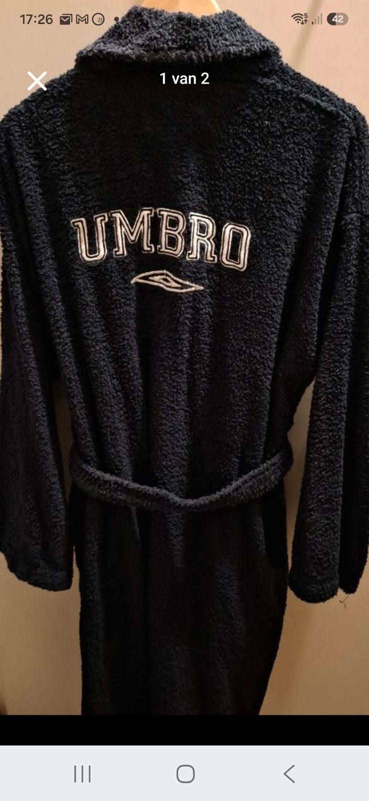 Donkerblauwe badstof badjas van Umbro, maat L, Kleding | Heren, Badmode en Zwemkleding, Ophalen of Verzenden, Maat 52/54 (L), Blauw