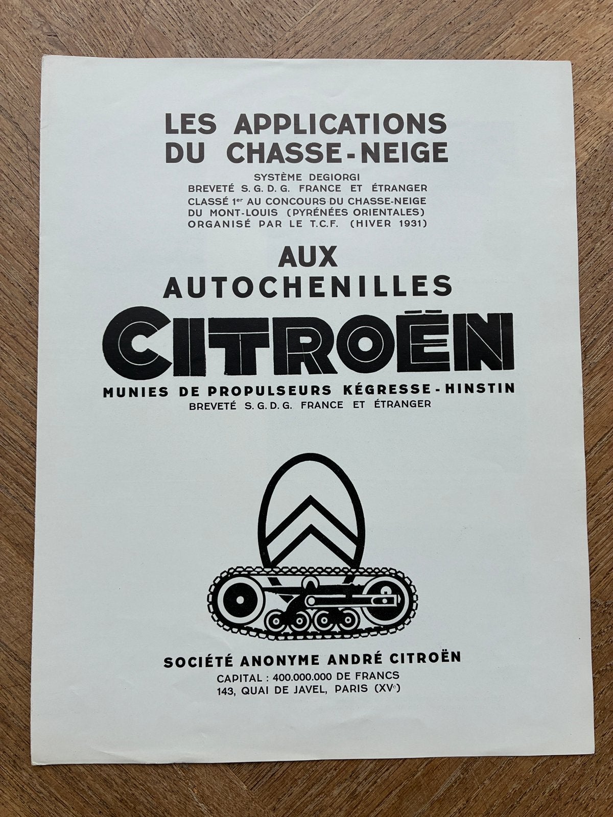 Citroën Autochenilles in de sneeuw brochure jaren 30, Boeken, Verzenden, Zo goed als nieuw, Citroën