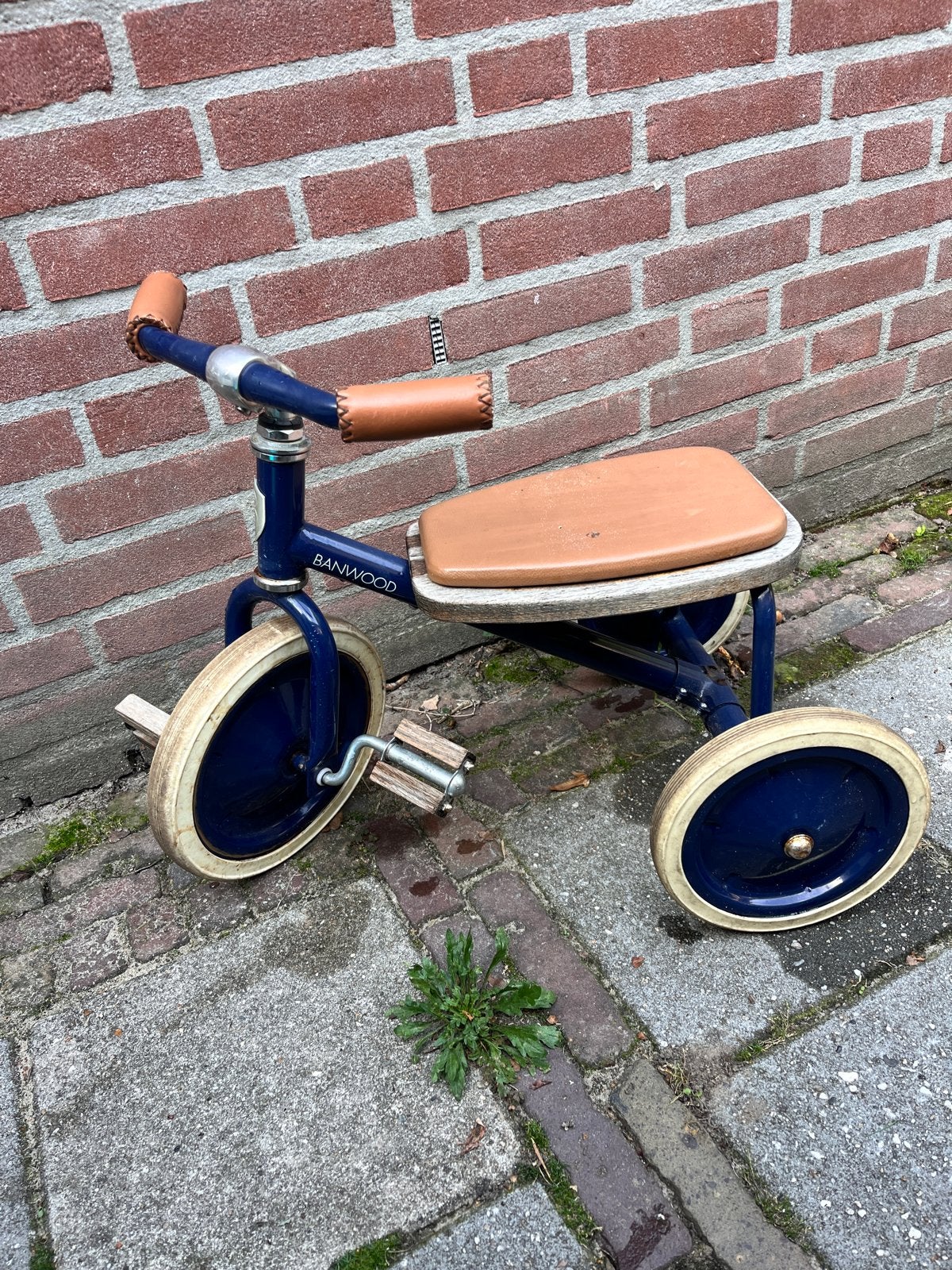 Banwood driewieler - Blauw met bruin zadel, Ophalen, Gebruikt