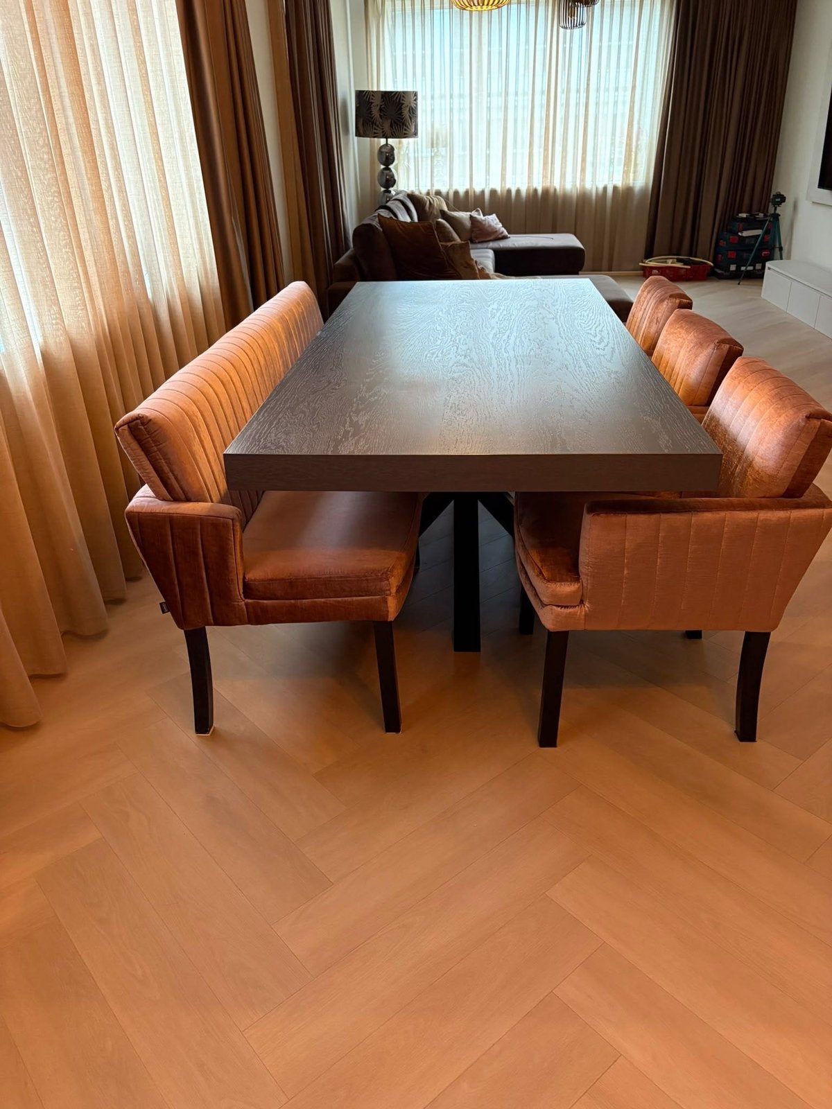 Puuur tafel + Bankstyle set los verkrijgbaar met factuur, Huis en Inrichting, Ophalen, Gebruikt, Modern, Minder dan 4 stoelen