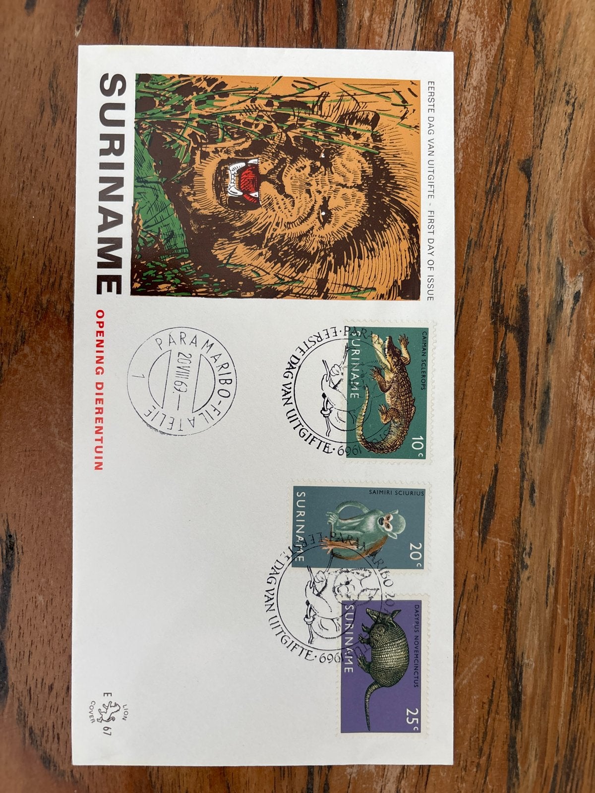 Suriname Eerste Dag Uitgifte Dieren Tuin 1967, Ophalen of Verzenden, Beschreven, Rest van de wereld