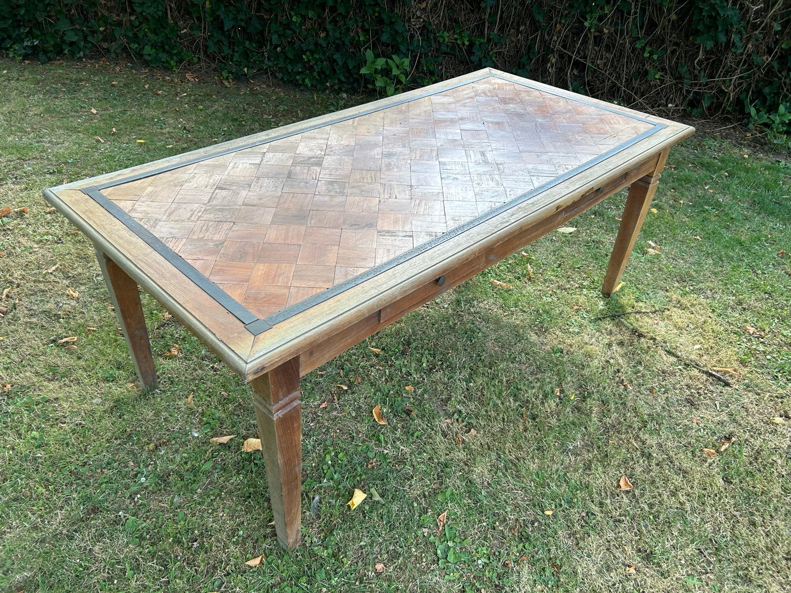 Vintage houten tafel met lades, Ophalen, Gebruikt, Rechthoekig, Hout