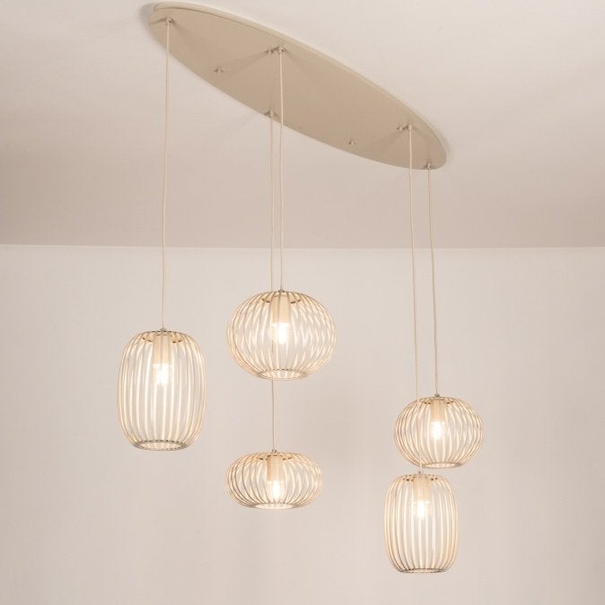 hanglamp japandi 133cm beige eethoek tafel lampion lamp, Ophalen of Verzenden, Nieuw, Metaal