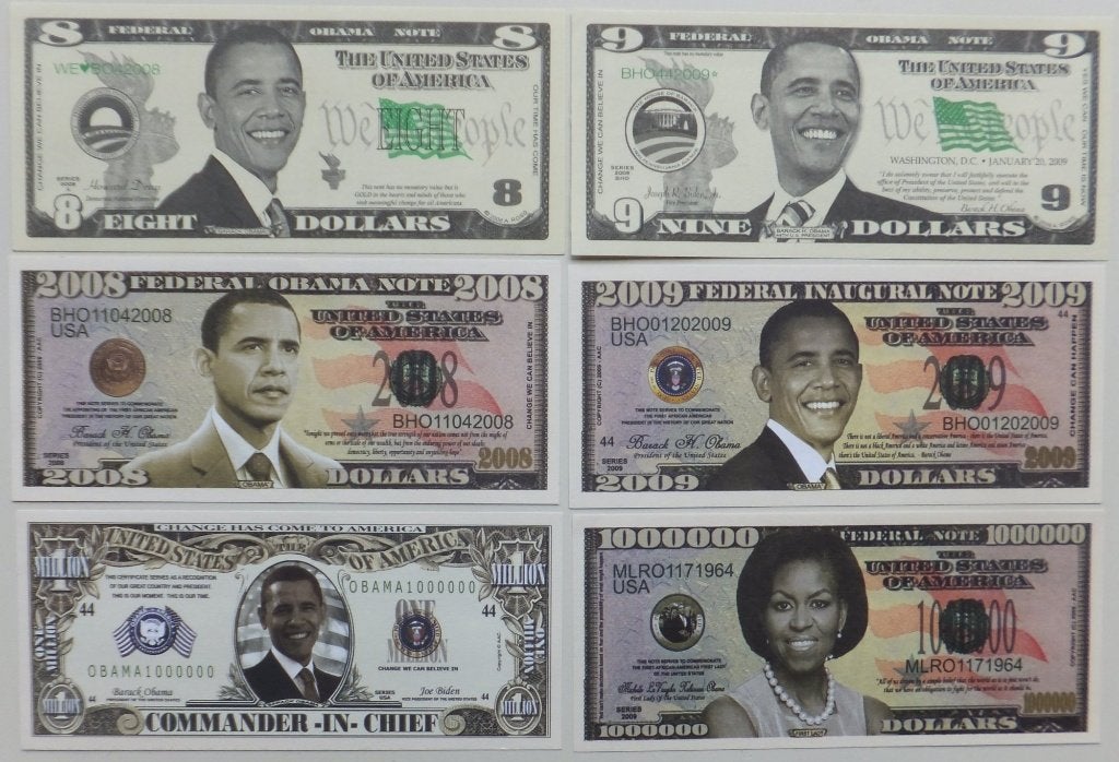 Fun Notes 6 verschillende biljetten Barack + Michelle Obama, Verzenden, Noord-Amerika, Setje