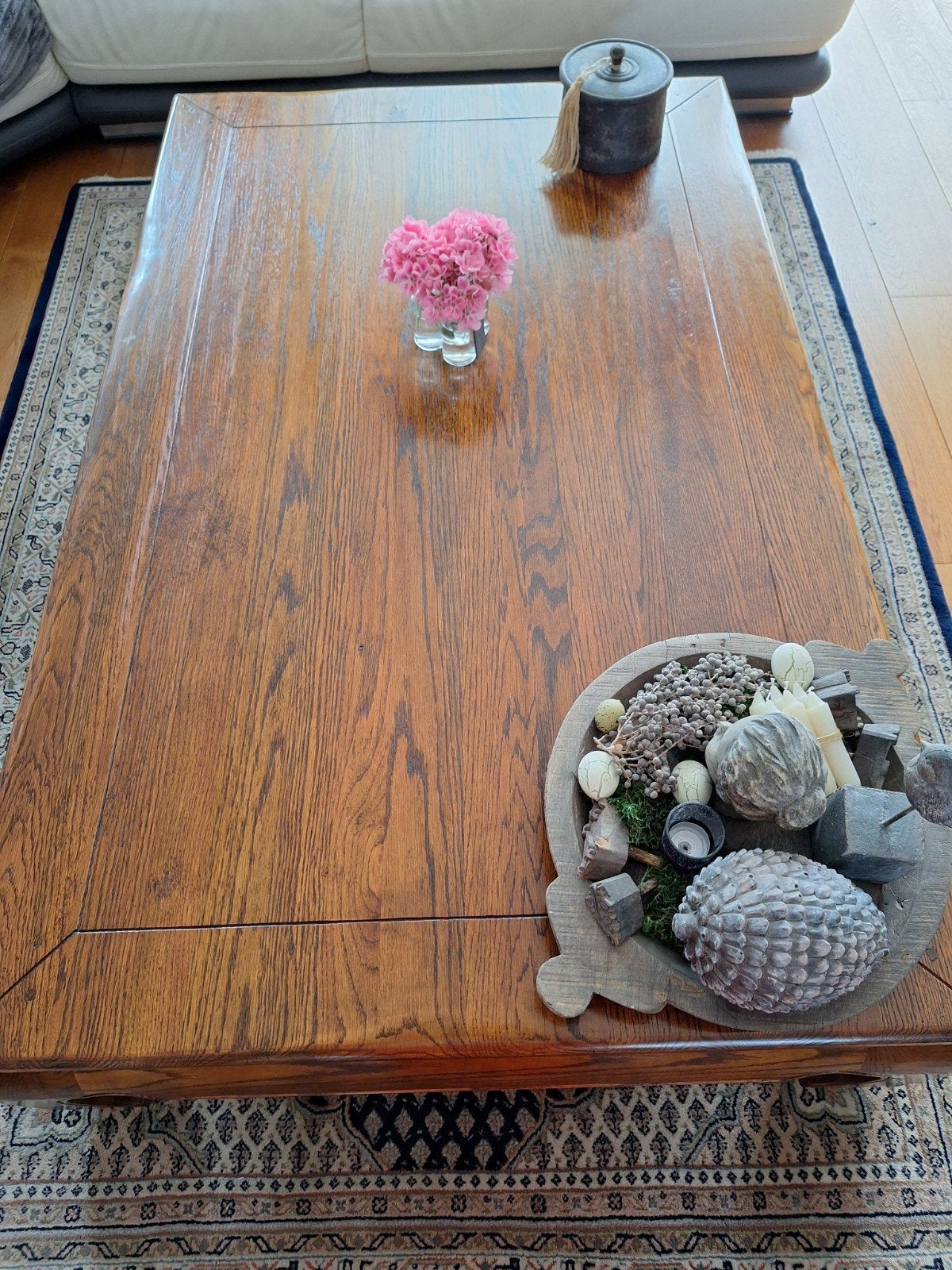 Massieve houten salontafel, koloniaal/oosters, Ophalen, 100 tot 150 cm, Opium tafel, Eikenhout