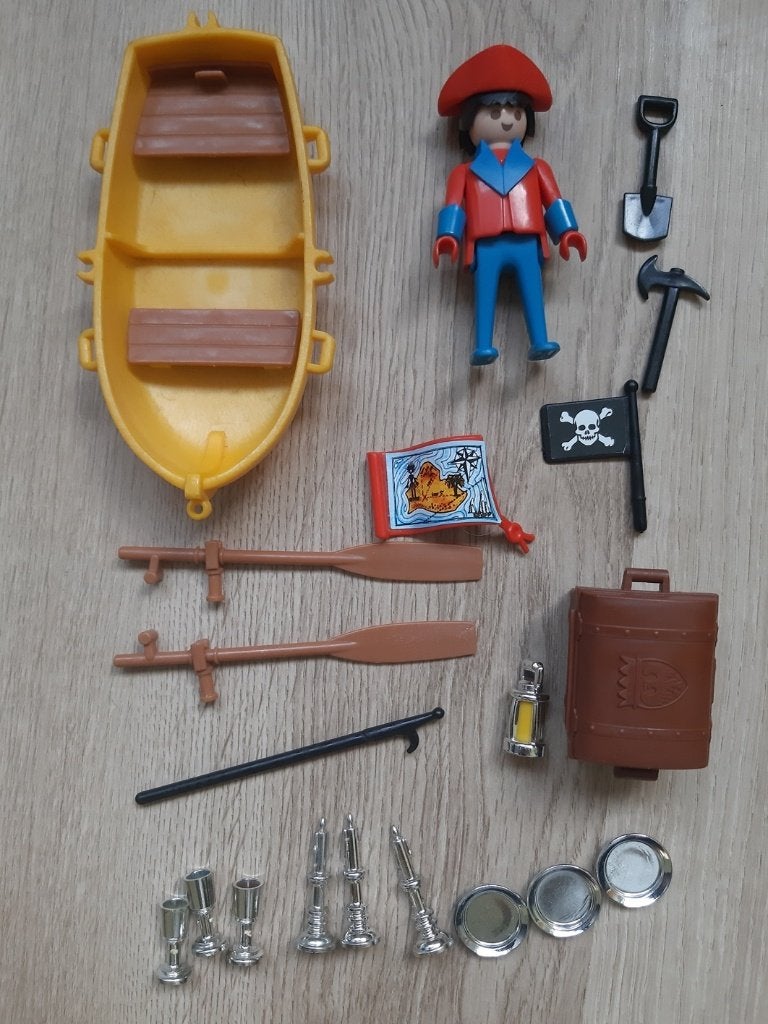 Vintage Playmobil: Piraat, roeiboot en kist (Set 3570), Pirates, Gebruikt, Complete set, Ophalen of Verzenden