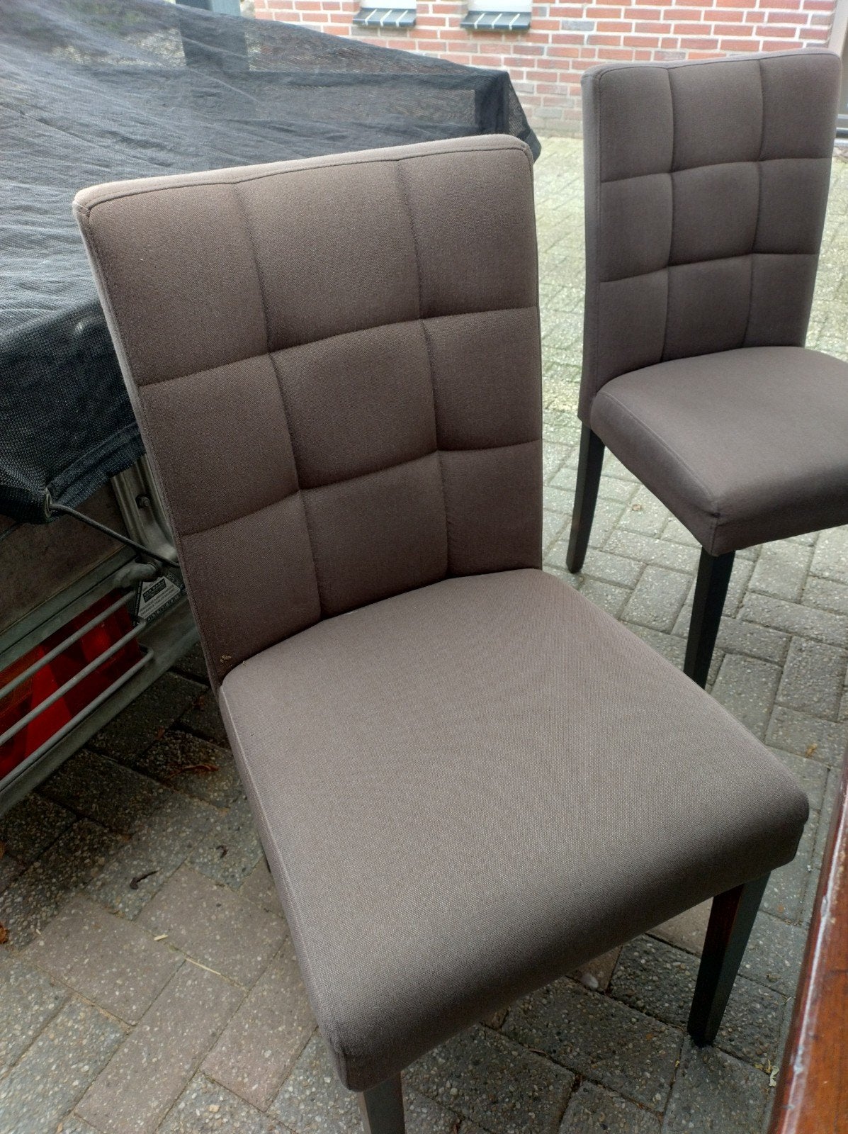 mooie tafel met 4 stoelen, Ophalen of Verzenden, Bruin, Stof