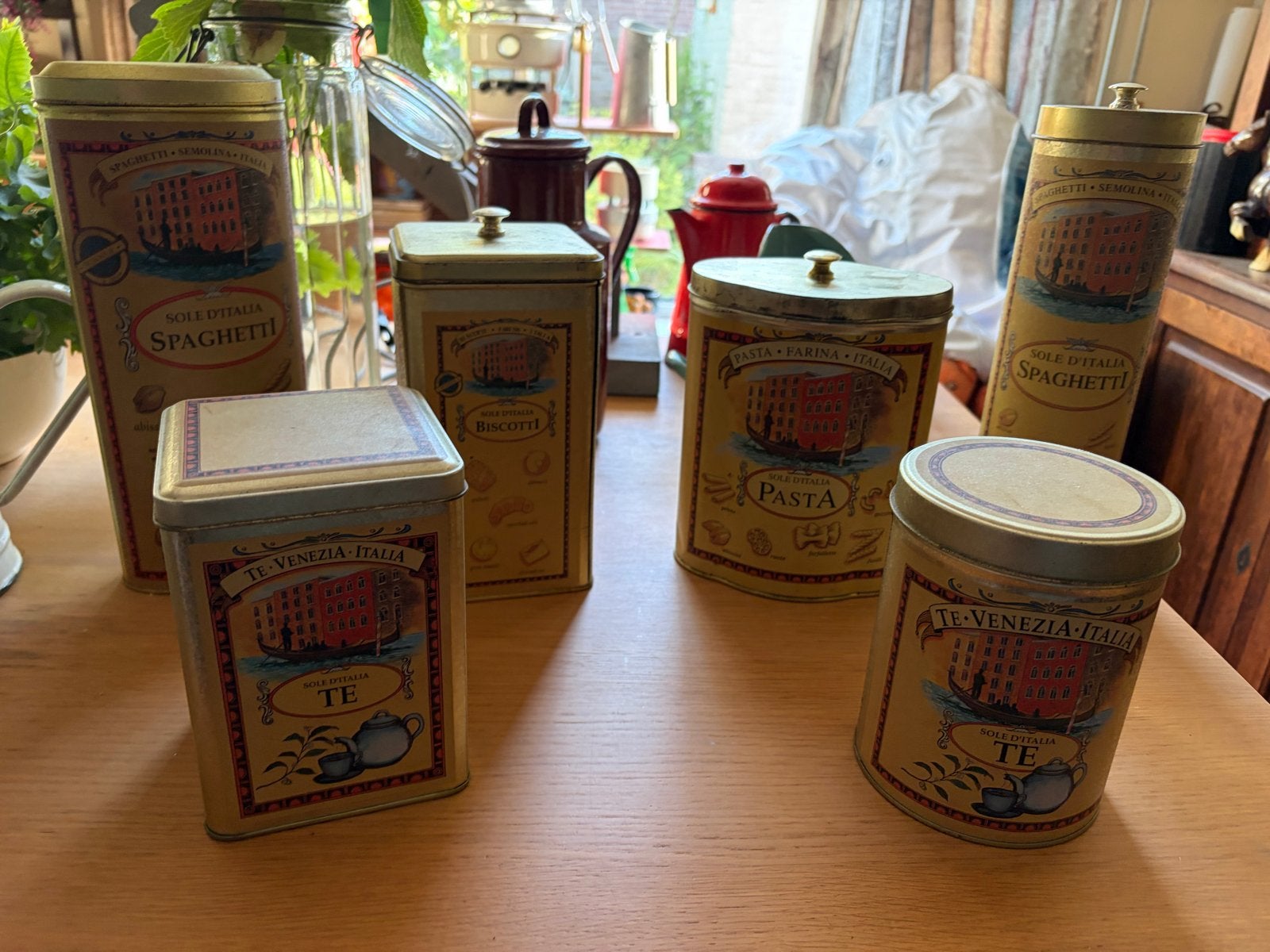Set van 6 vintage Italiaanse voorraadblikken, Ophalen of Verzenden