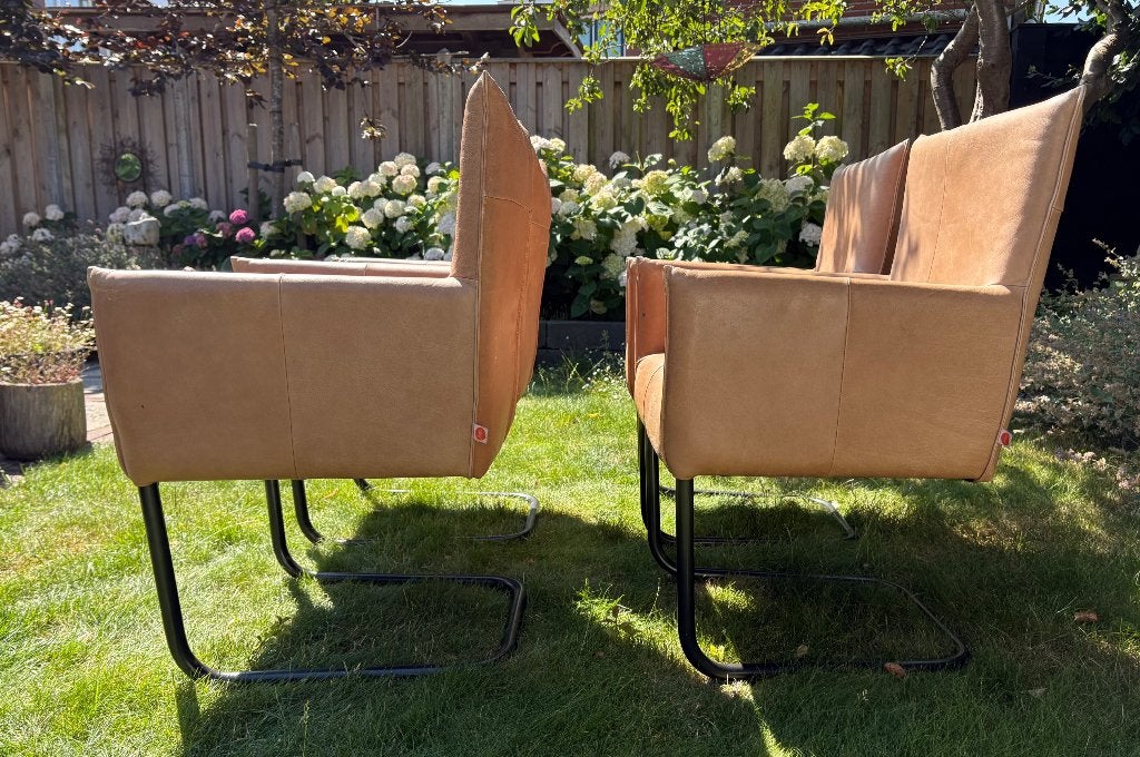 Leren eetkamerstoelen, Huis en Inrichting, Ophalen, Gebruikt, Stoer, Bruin