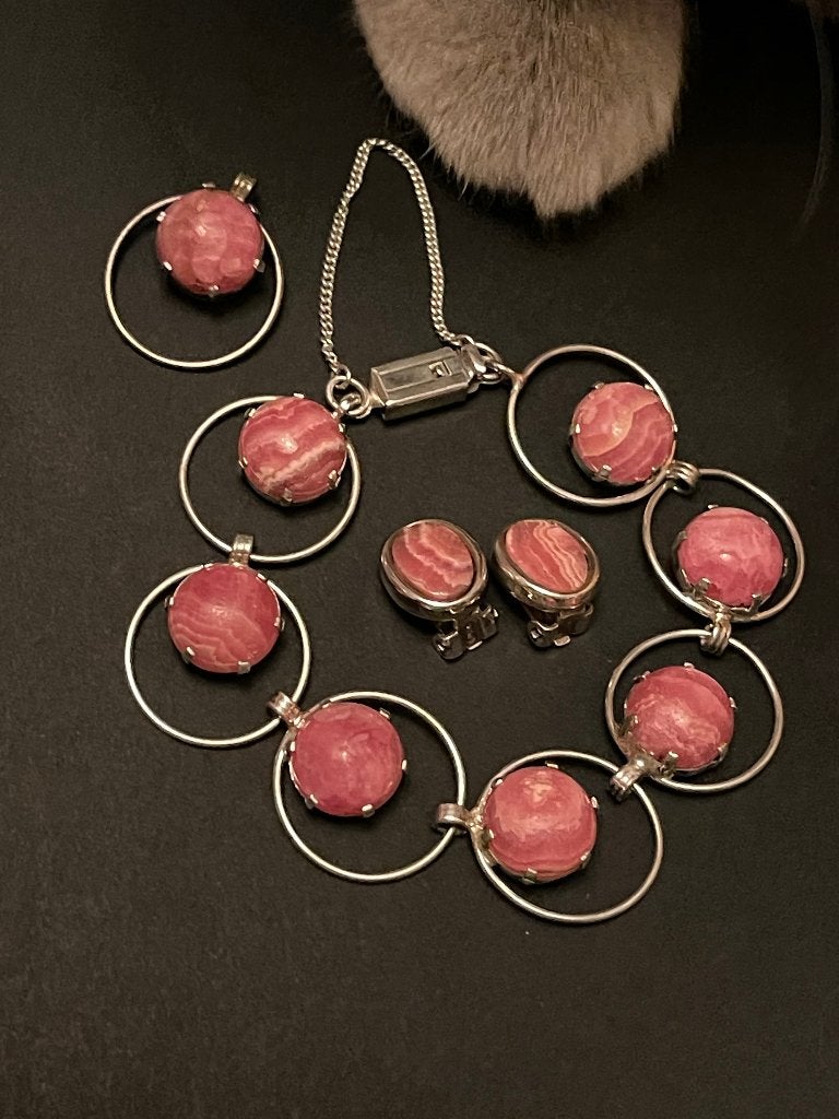 Retro Zilveren armband met oorbellen, Ophalen of Verzenden, Zo goed als nieuw, Met edelsteen, Zilver