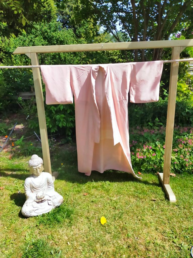 Vintage Zijden Kimono uit Japan - Roze met subtiel patroon, Ophalen of Verzenden, Dames