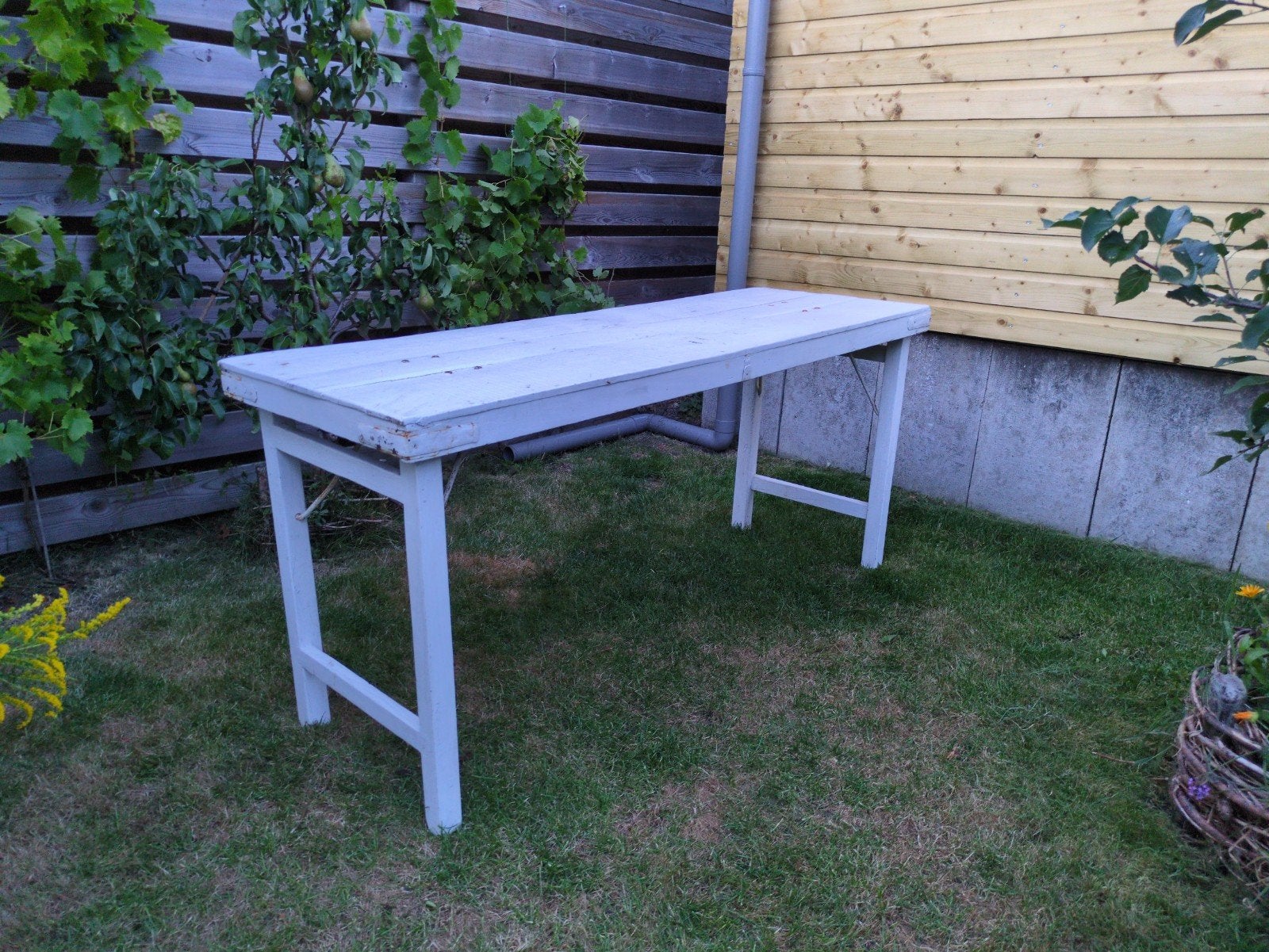 Brocante witte markttafel van hardhout, Ophalen