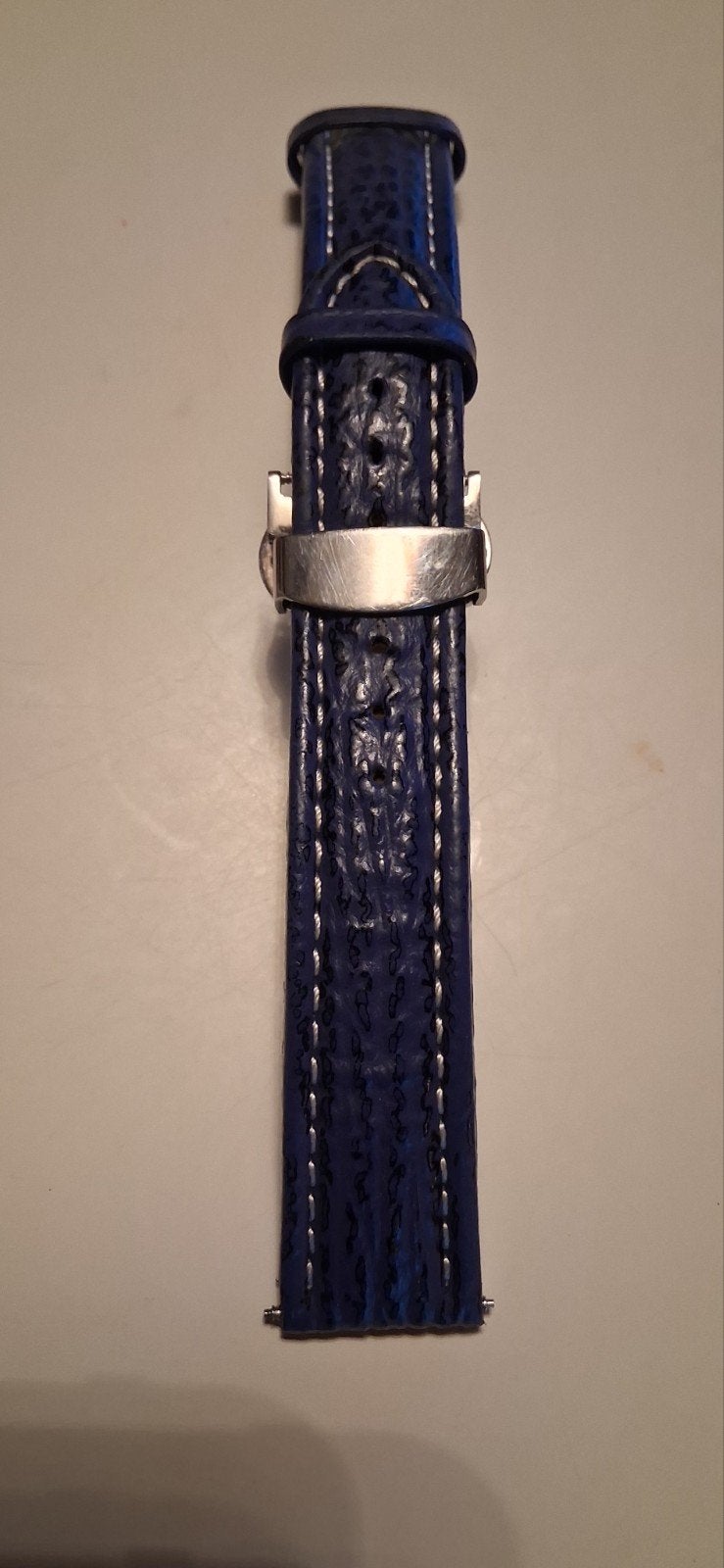 Origineel haaienleer horlogebandje - Blauw, Ophalen of Verzenden, Gebruikt, Leer